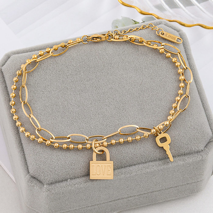 Bracelets de placage en acier titane de serrure à clé de lettre de style coréen de style simple