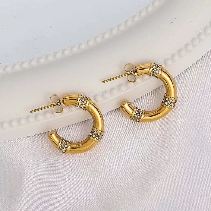 1 Pair Modern Style Round Stainless Steel Plating Inlay Zircon 18K Gold Plated Earrings