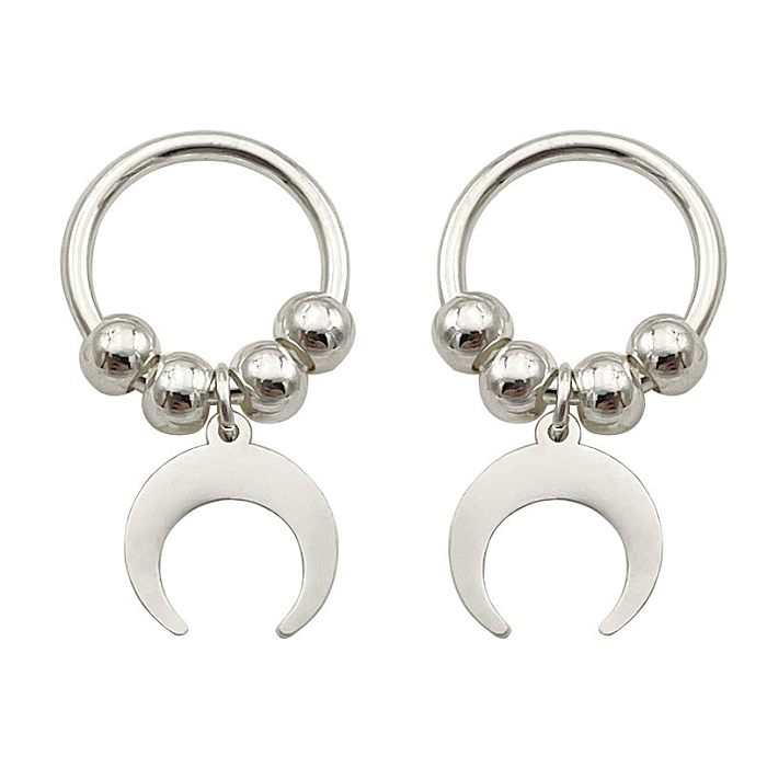 1 Paar Retro-Mond-Ohrringe aus Edelstahl mit Perlen