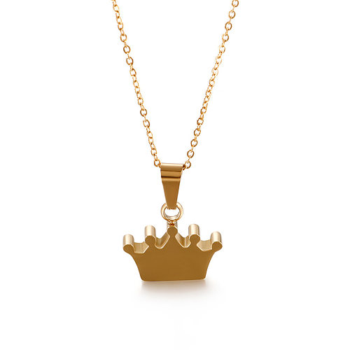Collier couronne dorée en acier inoxydable, bijoux à la mode, vente en gros