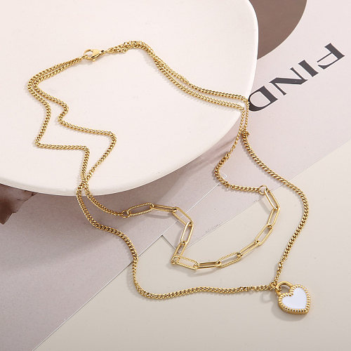 Retro Heart Shape Stainless Steel Layered Chain 18K Gold Plated Layered Necklaces