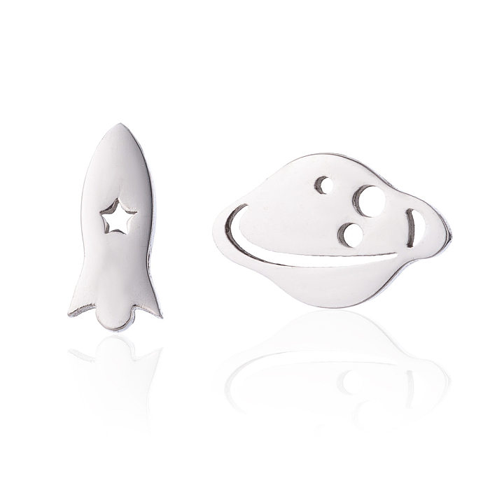 1 Pair Fashion Spacecraft Planet Stainless Steel Plating Ear Studs