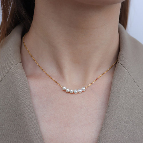 Simple Pearl Pendant Clavicle Necklace Stainless Steel Necklace