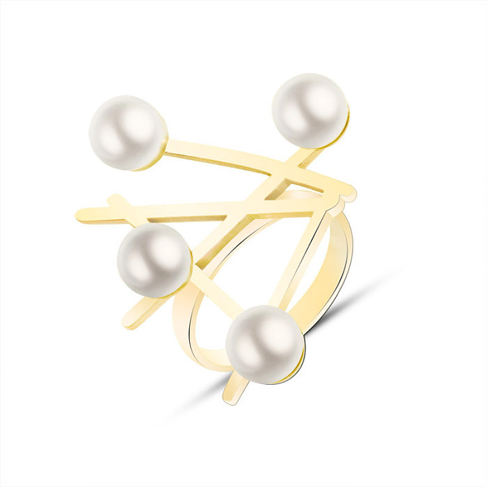 Exaggerated Personality Irregular Pearl Bracelet Ring Set Itanium Steel