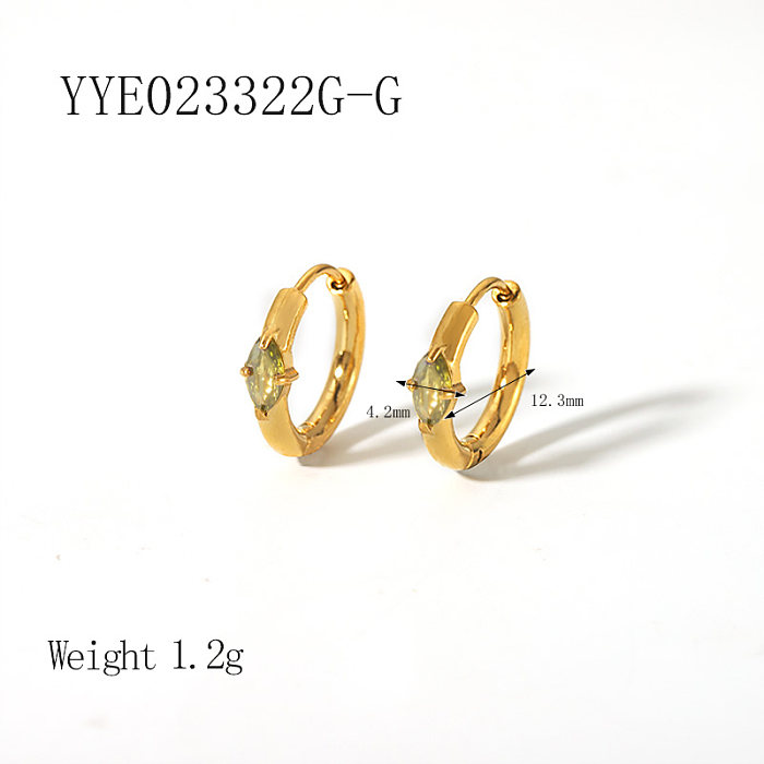 1 paire de boucles d'oreilles plaquées or 18 carats, Style IG Simple, incrustation ovale en acier inoxydable et Zircon