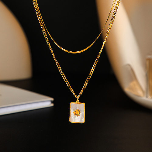Fashion Square Stainless Steel  Plating Inlay Shell Layered Necklaces 1 Piece