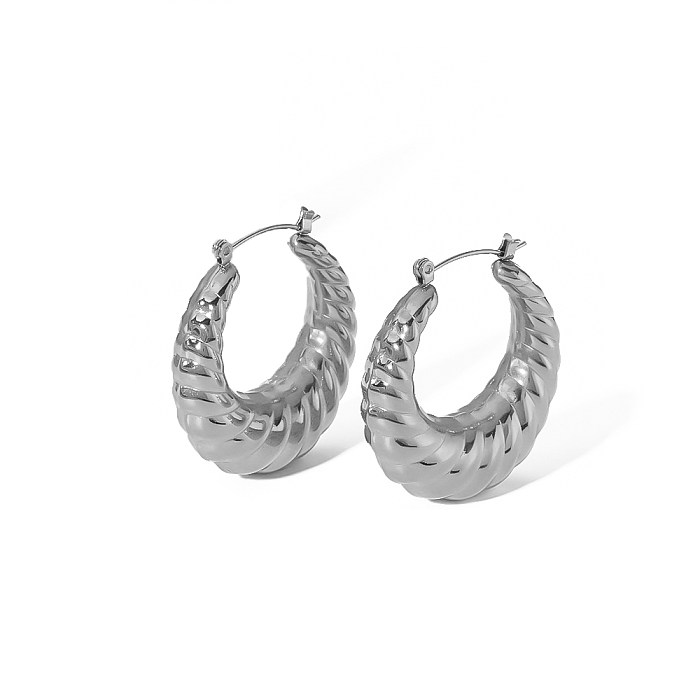 1 paire de boucles d'oreilles créoles en acier inoxydable plaqué or 18 carats, style simple, classique, cercle torsadé