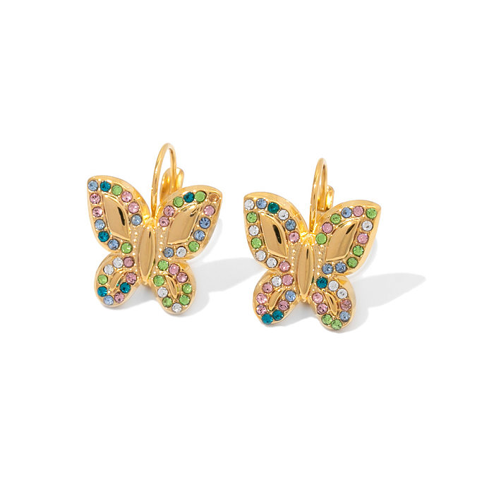 Fashion Butterfly Stainless Steel  Earrings Plating Inlay Zircon Stainless Steel  Earrings 1 Pair