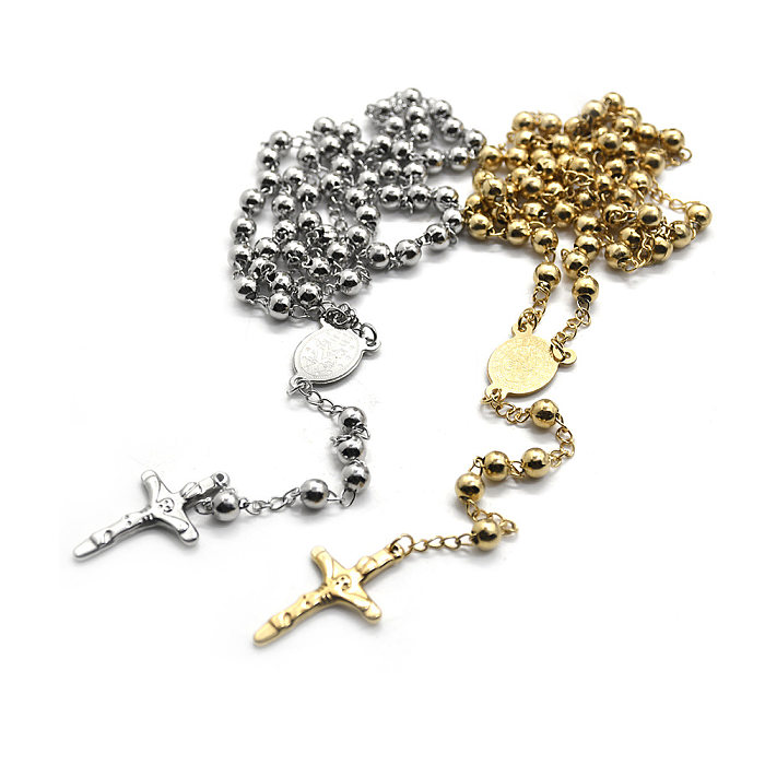 Halskette mit Kreuz-Anhänger aus Edelstahl im Ethno-Stil mit Perlen