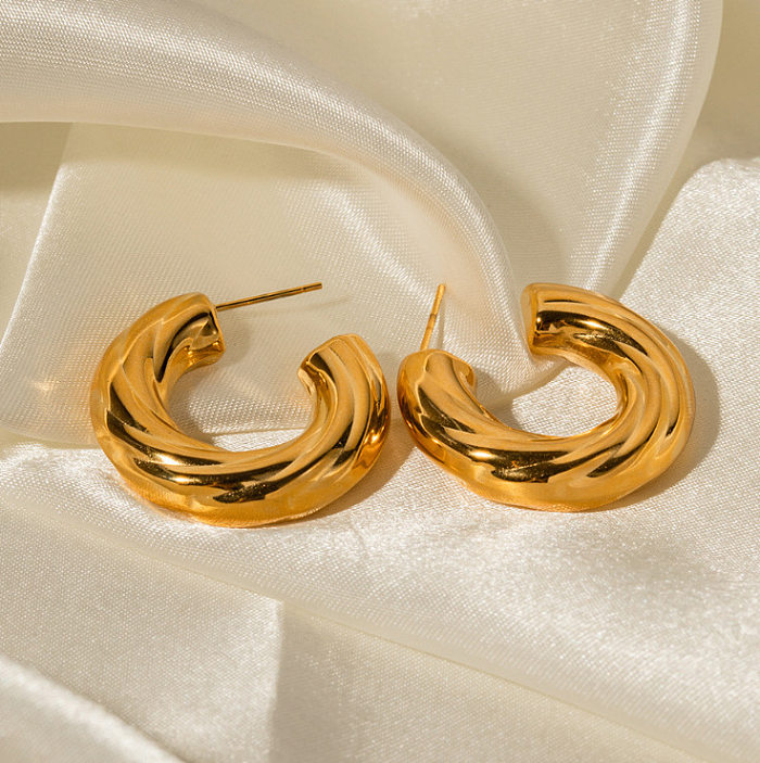 1 Pair Simple Style Classic Style C Shape Twist Plating Inlay Stainless Steel Zircon Ear Studs
