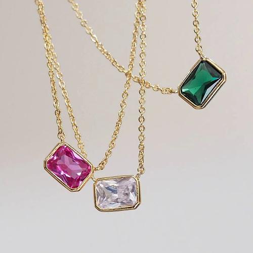 Simple Style Rectangle Stainless Steel Plating Inlay Zircon Pendant Necklace