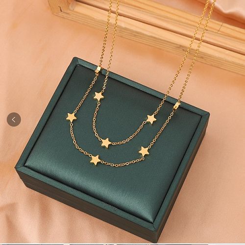Fashion Pentagram Stainless Steel Plating Layered Necklaces