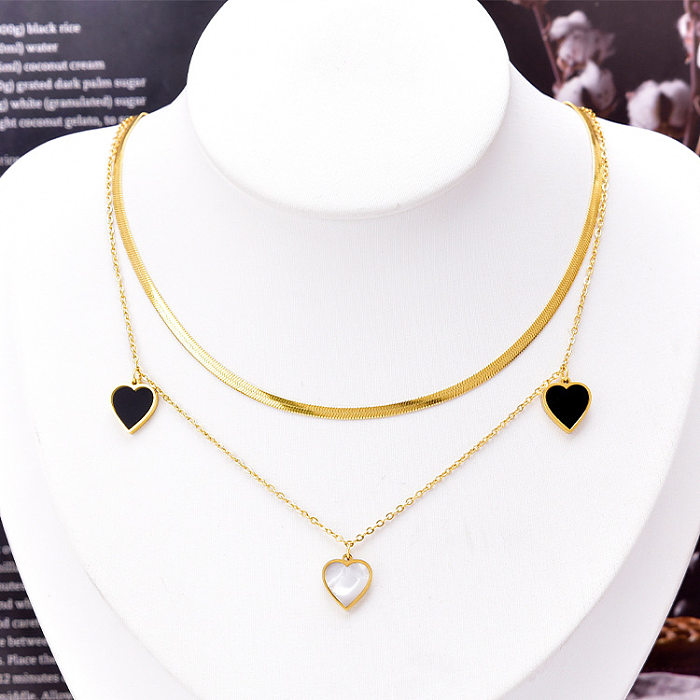 Schlichter Stil, mehrschichtige Halsketten in Herzform, mit Intarsienschale aus Edelstahl mit 18-Karat-Vergoldung