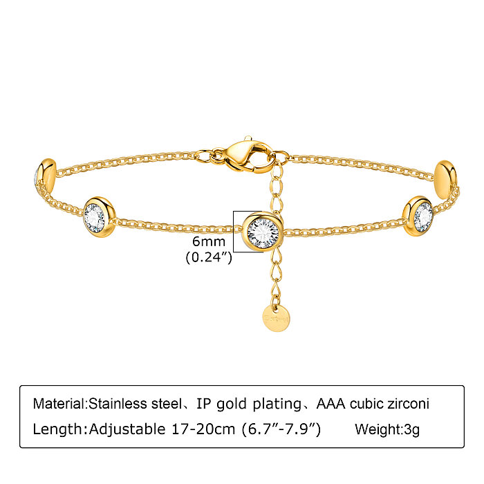 Pulseras plateadas en oro de 18 quilates con diamantes de imitación de acero de titanio redondos de estilo simple
