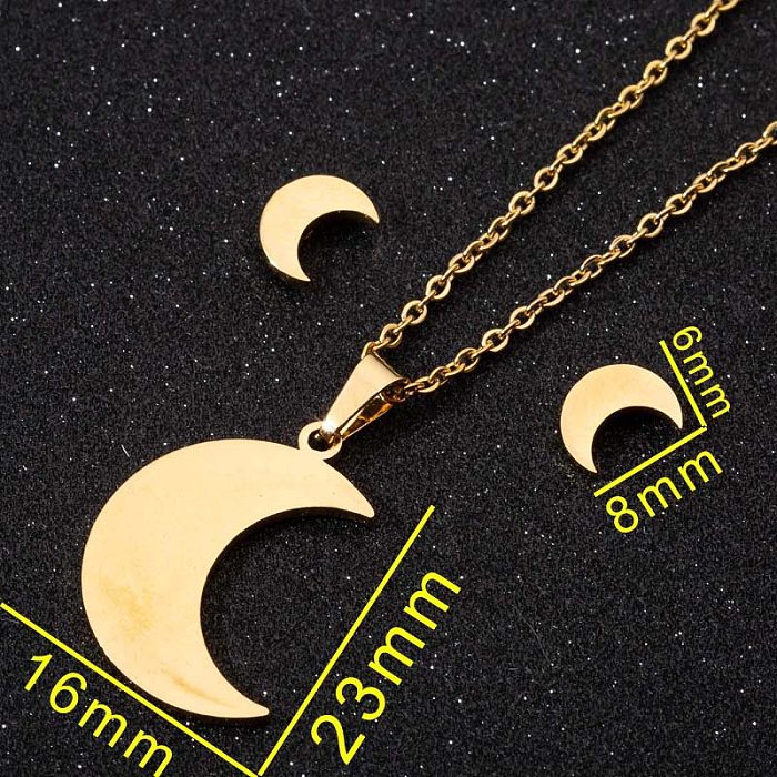 Fashion Moon Coconut Tree Fish Bone Stainless Steel  Plating Hollow Out Earrings Necklace 1 Set
