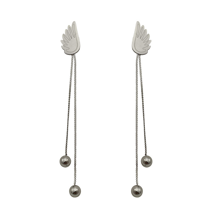 1 Pair Elegant Artistic Wings Polishing Stainless Steel  Drop Earrings