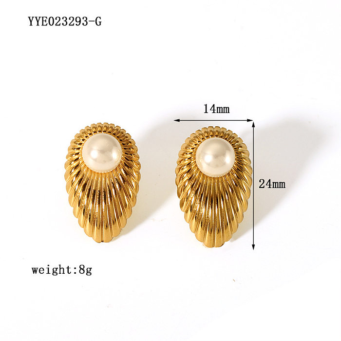 1 Paar schlichte Ohrstecker mit unregelmäßiger Beschichtung und ausgehöhltem Inlay aus Edelstahl mit Perlen