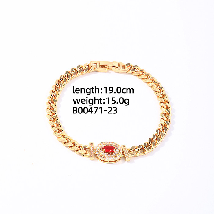 Lady Shiny Oval Stainless Steel Plating Inlay Zircon Gold Plated Bracelets