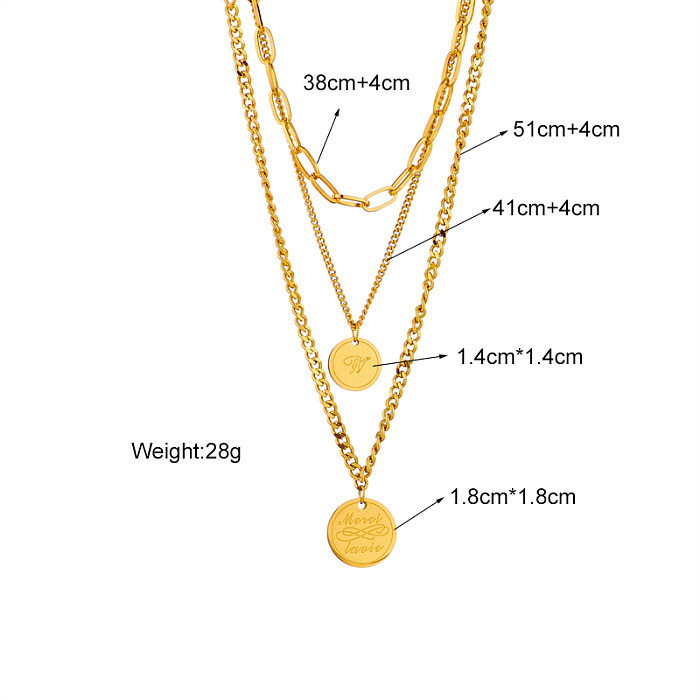 Vintage Style Letter Stainless Steel  Layered Necklaces Gold Plated Stainless Steel  Necklaces