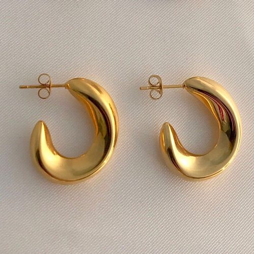 1 par de pendientes retro chapados en acero inoxidable con forma de C chapados en oro de 18 quilates