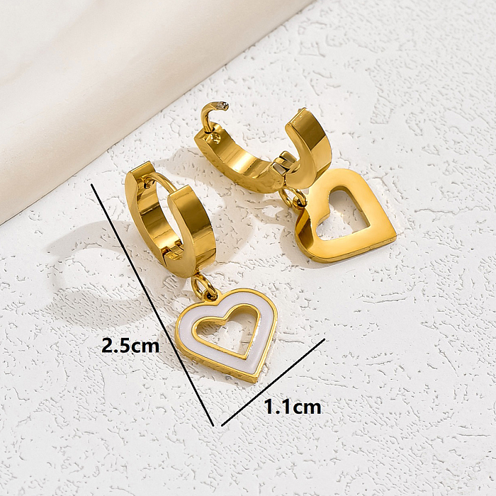 1 par casual básico doce formato de coração esmaltado oco brincos banhados a ouro 18K de aço inoxidável