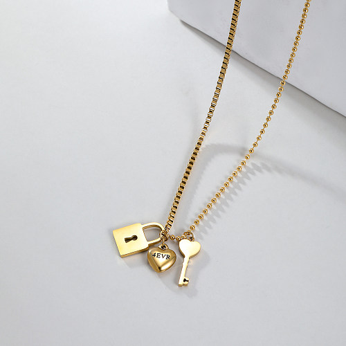 Casual Modern Style Simple Style Heart Shape Key Stainless Steel  Pendant Necklace