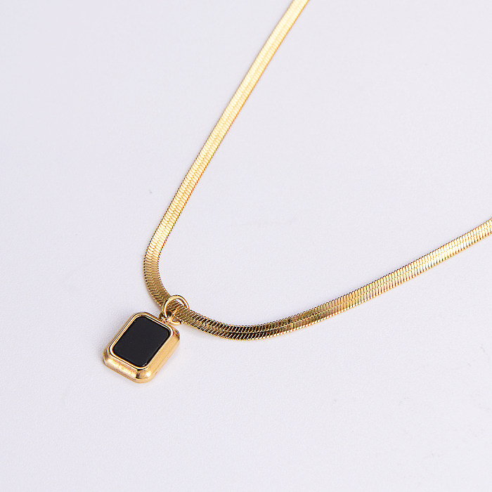 Casual Square Heart Shape Stainless Steel  Enamel Plating Inlay Resin Zircon 18K Gold Plated Pendant Necklace