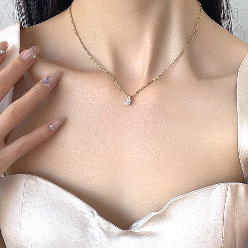 Casual Simple Style Water Droplets Stainless Steel Plating Inlay Zircon 18K Gold Plated Necklace