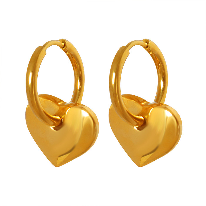 1 Paar elegante, schlichte Herzform im französischen Stil, Edelstahl-Beschichtung, 18 Karat vergoldet, Tropfenohrringe