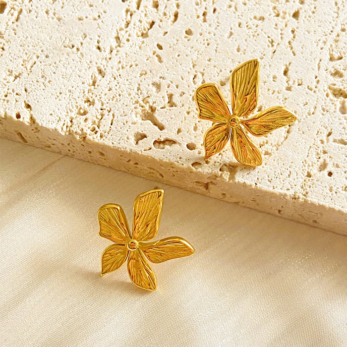1 Paar schlichte Ohrstecker aus 18 Karat vergoldetem Edelstahl mit Blumenbeschichtung