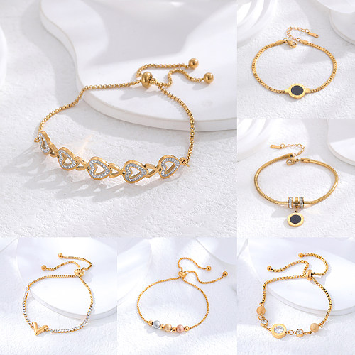 Bracelets en Zircon plaqué or 24 carats, en forme de cœur rond de Style classique, en acier titane, vente en gros