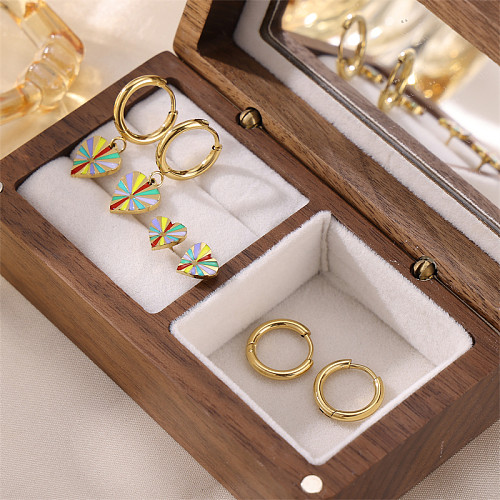 1 Pair Cute Sweet Heart Shape Enamel Plating Stainless Steel  18K Gold Plated Earrings