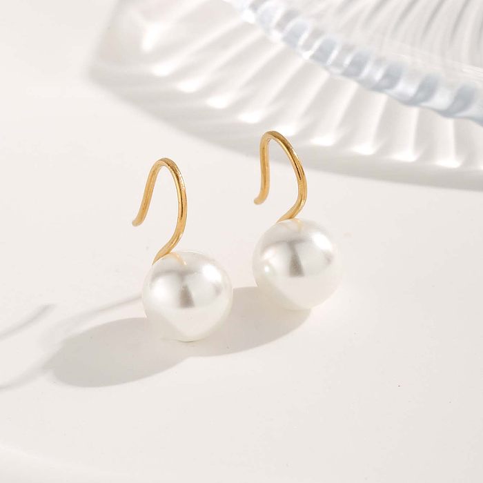 1 Pair Elegant Glam Round Heart Shape Pearl Plating Stainless Steel Gold Plated Ear Studs