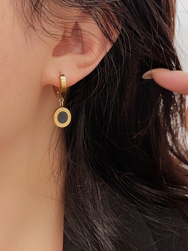 Boucles d'oreilles pendantes plaquées or, 1 paire, Style Simple et décontracté, incrustation de chiffres ronds en acier inoxydable, pierres précieuses artificielles