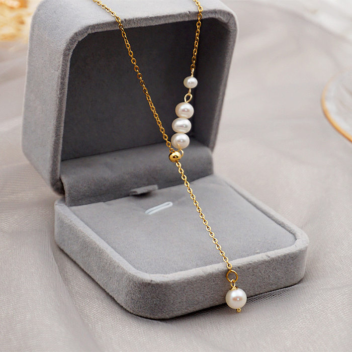 Simple Style Round Stainless Steel Pearl Pendant Necklace 1 Piece