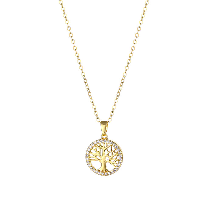 1 Piece Fashion Tree Stainless Steel  Stainless Steel Plating Inlay Zircon Pendant Necklace