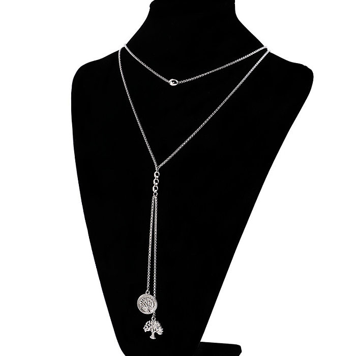 European And American Fashion Long Double-layer Necklace Minimalist Style Stainless Steel  Pendant Necklace Wholesale