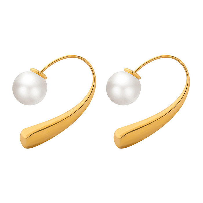 Fashion C Shape Stainless Steel Earrings Inlay Artificial Pearls Stainless Steel  Earrings 1 Pair