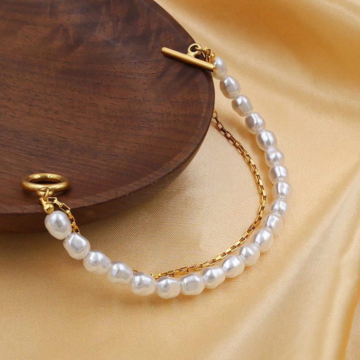 Bracelets de placage de perles artificielles en acier inoxydable, gouttelettes d'eau élégantes pour dame