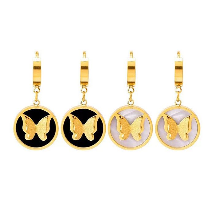 1 Paar süße, schlichte Ohrringe mit Schmetterlingsbeschichtung, dreidimensionaler Intarsien-Edelstahlschale, 18 Karat vergoldet