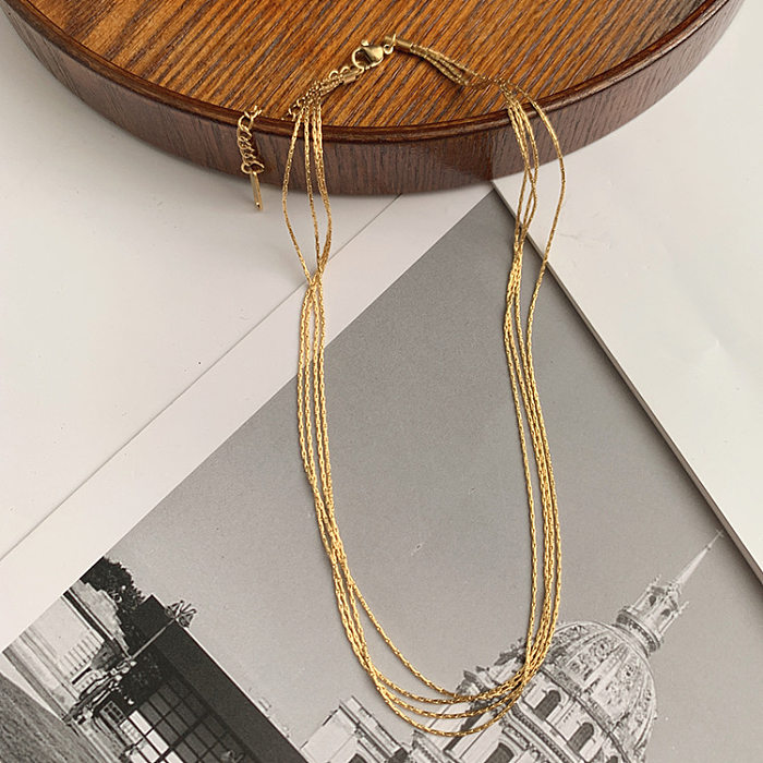 Mehrschichtige Halsketten im Vintage-Stil mit einfarbiger Edelstahlbeschichtung