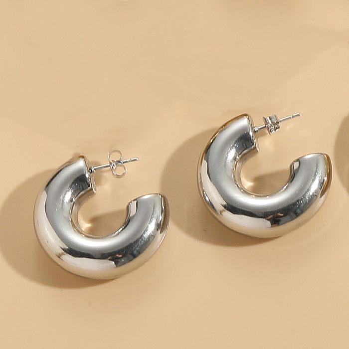 1 Paar elegante, luxuriöse, klassische C-förmige, runde, einfarbige Edelstahl-Ohrringe mit 14-Karat-Vergoldung