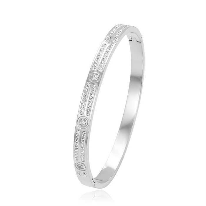 Simple Style Solid Color Stainless Steel Inlay Rhinestones Bangle