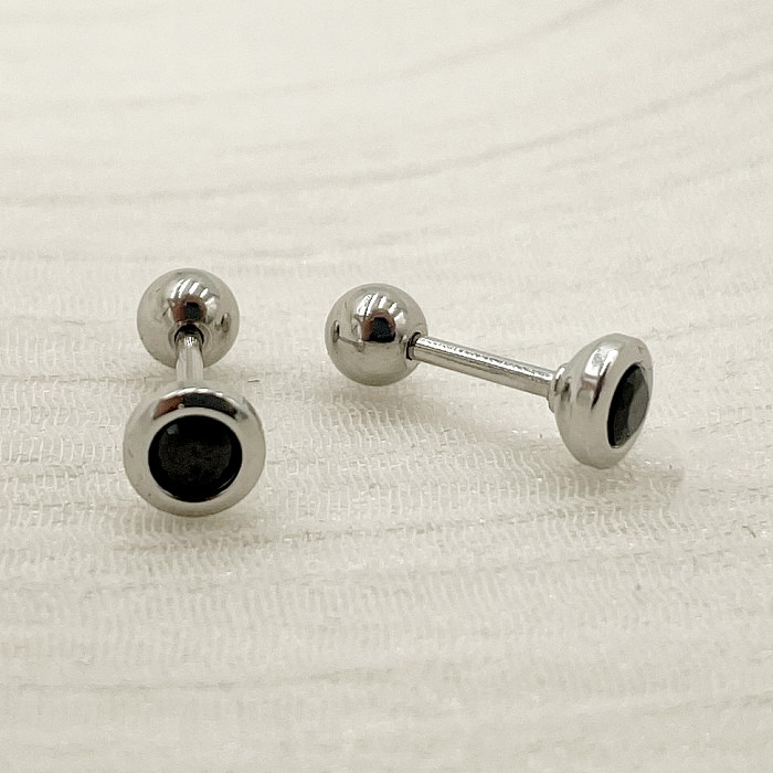 1 Pair Simple Style Round Plating Inlay Stainless Steel  Zircon Gold Plated Ear Studs