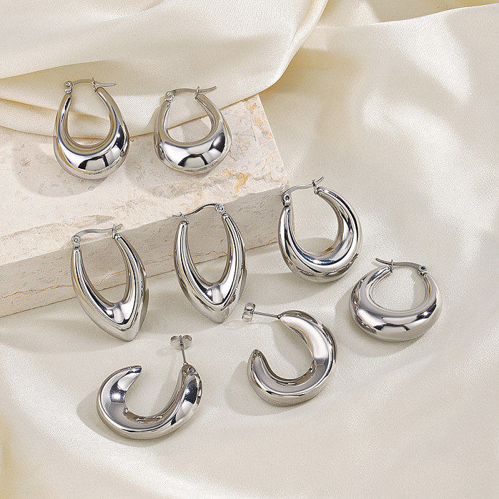Boucles d'oreilles ovales en forme de U, Style IG Simple, couleur unie, polissage, en acier inoxydable, 1 paire