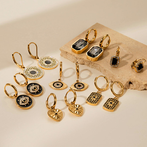 Pendientes chapados en oro de 1K con incrustaciones de ojo de diablo, estilo francés, estilo Vintage, 18 par