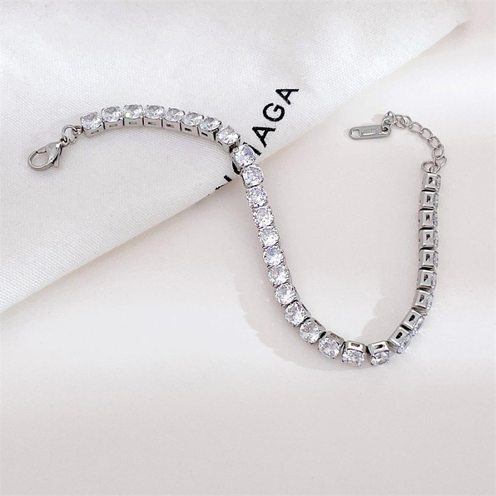 Simple Style Round Stainless Steel Zircon Bracelets In Bulk