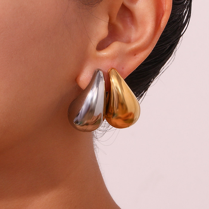 1 paire de clous d'oreilles plaqués or 18 carats, style classique et simple, gouttelettes d'eau plaquées en acier inoxydable