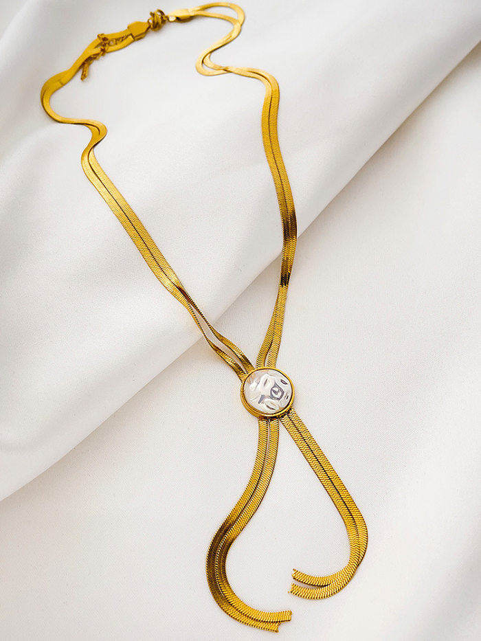 Schlichter Stil, rund, herzförmig, Edelstahl-Beschichtung, Perlen-Anhänger-Halskette, 1 Stück