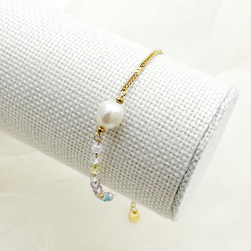 Urlaub Strand Süße Perle Edelstahl Künstliche Kristall Asymmetrische Perlenbeschichtung Vergoldete Armbänder